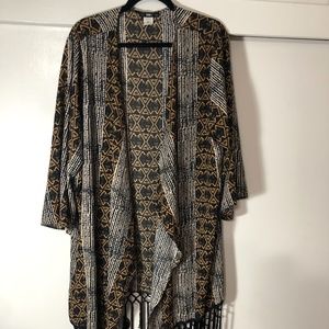 ING Plus Size Fringe Chiffon Kimono Cardigan